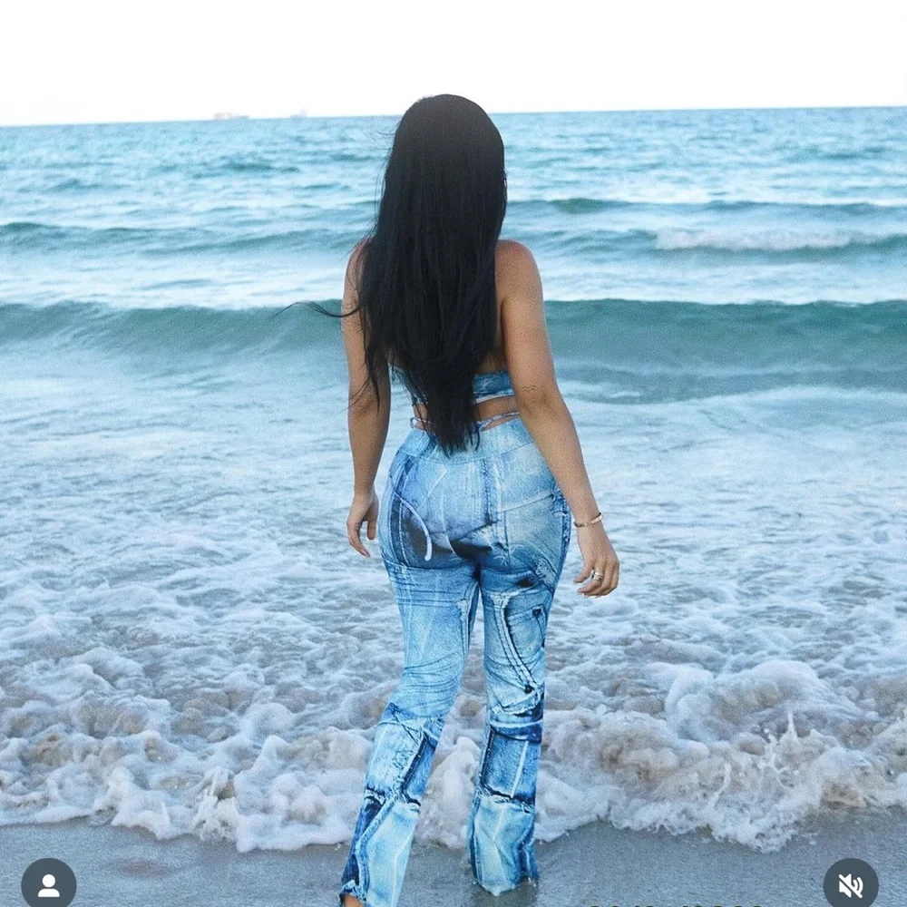 AMY SHEHAB Blue Denim Print Bikini and Pant - Picture 2 of 6